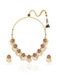 Ruby Pearl Temple Gold Necklace Set