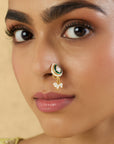 Green Gold Kundan Nose Ring