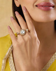 Gold Kundan Polki Two-Finger Ring