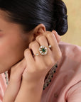 Kundan Polki Emerald Gold Two Finer Ring