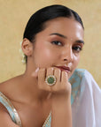 Kundan Polki Emerald Lattice Gold Ring
