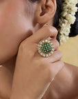 Kundan Polki Emerald Lattice Gold Ring