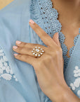 Kundan Gold Square Statement Ring