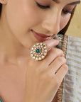 Kundan Emerald Gold Festive Ring