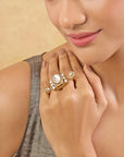 Kundan Gold Two-Finger Cocktail Ring