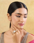 Kundan Gold Two-Finger Cocktail Ring