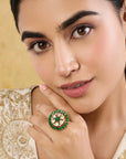 Emerald Round Kundan Polki Gold Ring
