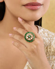 Emerald Round Kundan Polki Gold Ring