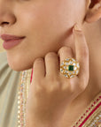 Kundan Gold Emerald Ring