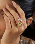 Ruby Jadau Gold Statement Ring