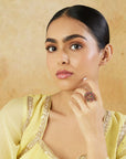 Multicolour Temple Statement Gold Ring