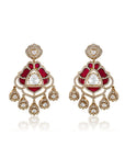 Red Enamel Kundan Polki Gold Chandelier Earrings