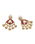 Red Enamel Kundan Polki Gold Chandelier Earrings
