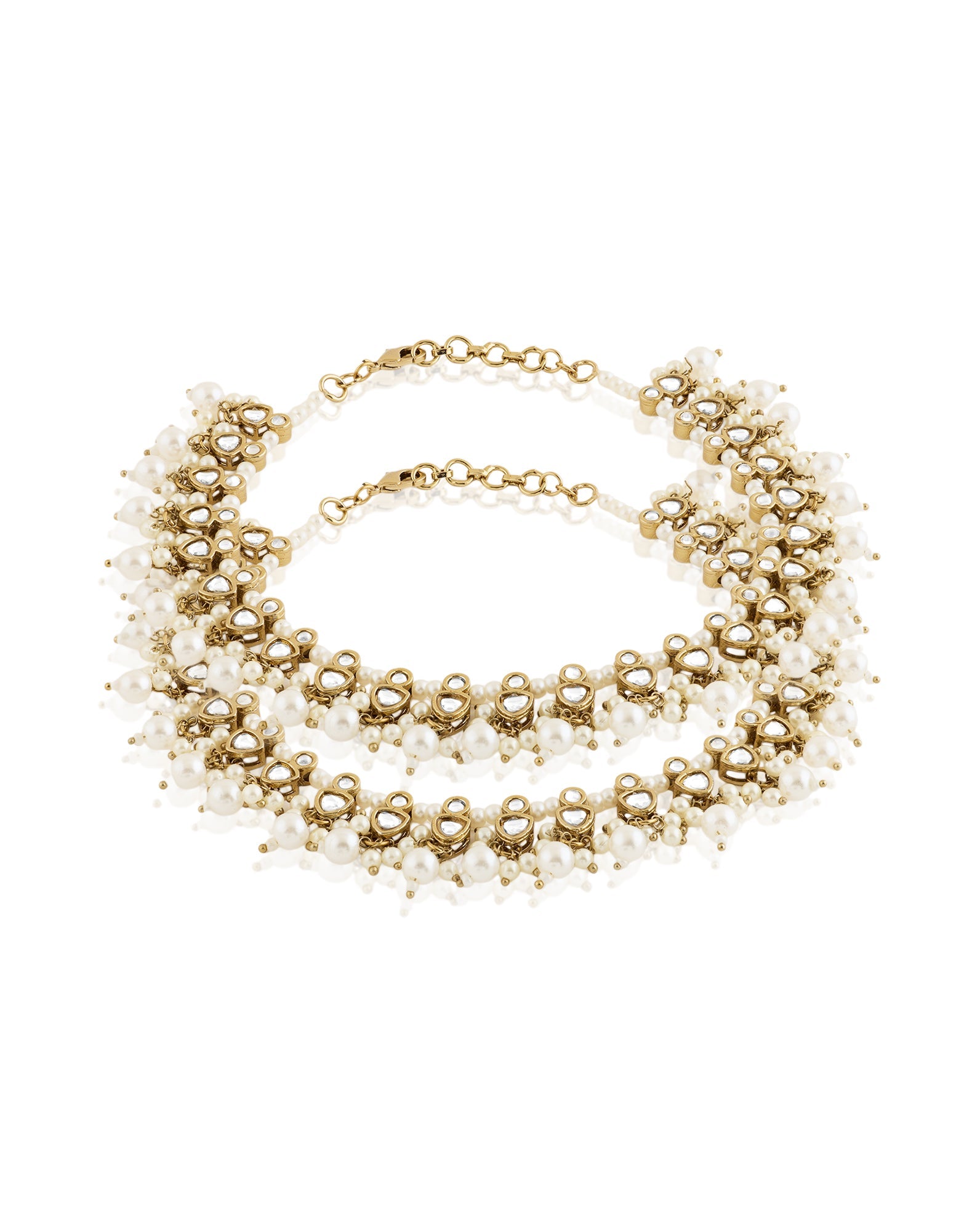 Gold Pearl Kundan Payal Anklet