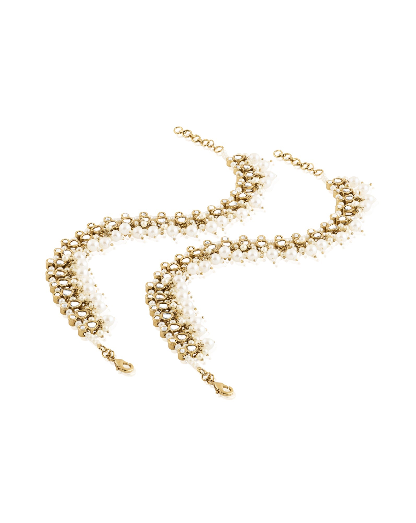 Gold Pearl Kundan Payal Anklet
