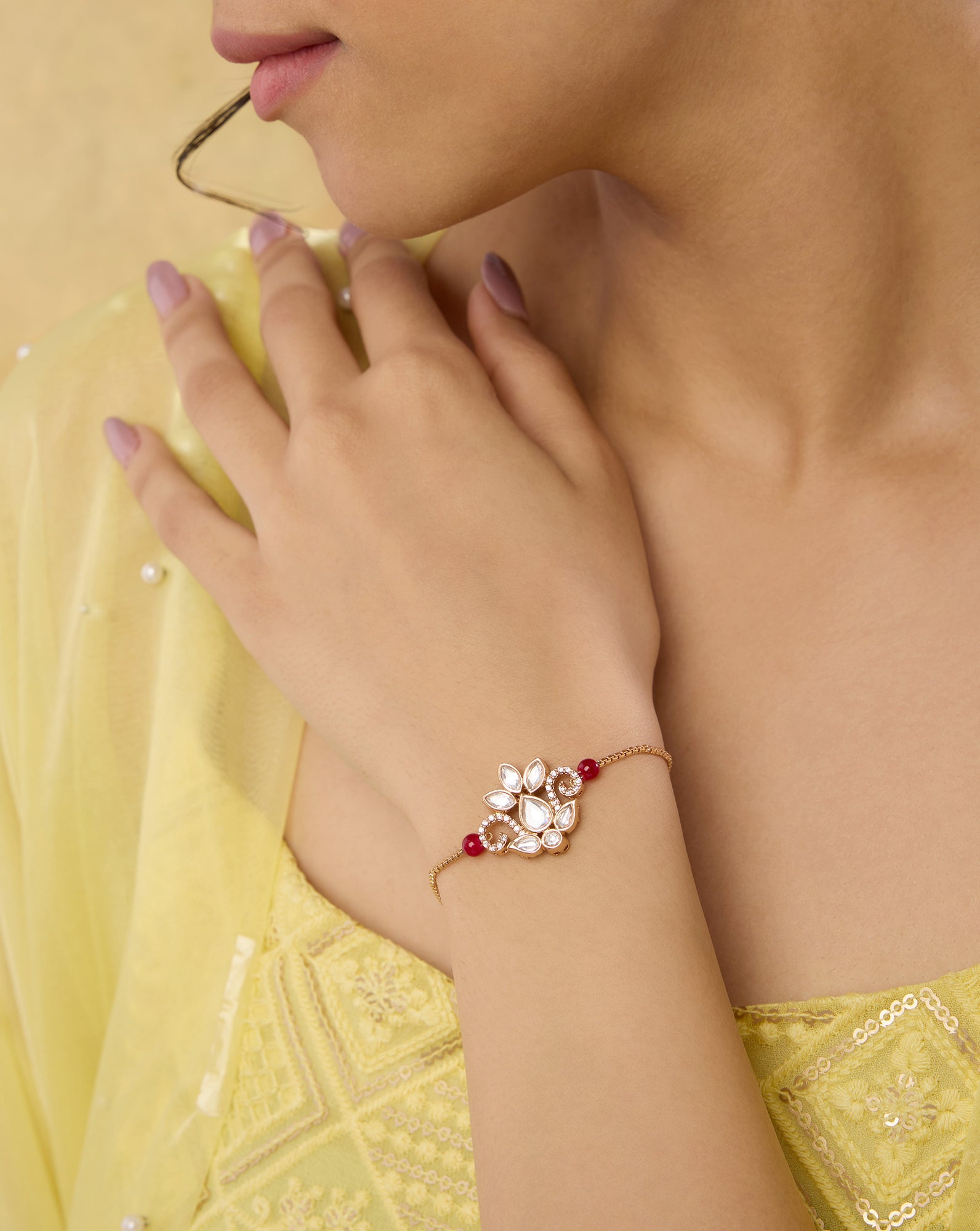 Kamal Kundan Polki Rakhi Bracelet