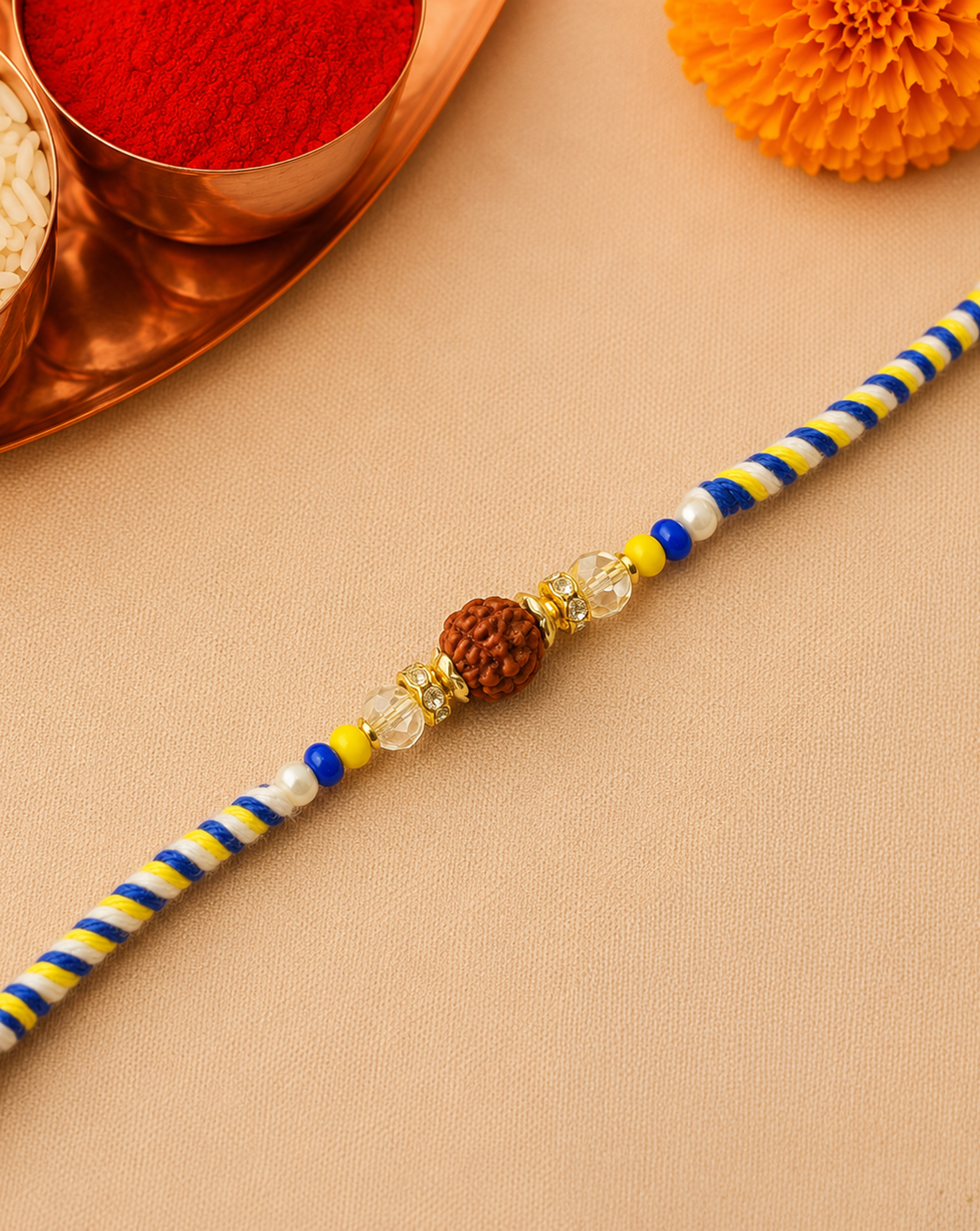 Rudraksh Yellow Blue Thread Rakhi