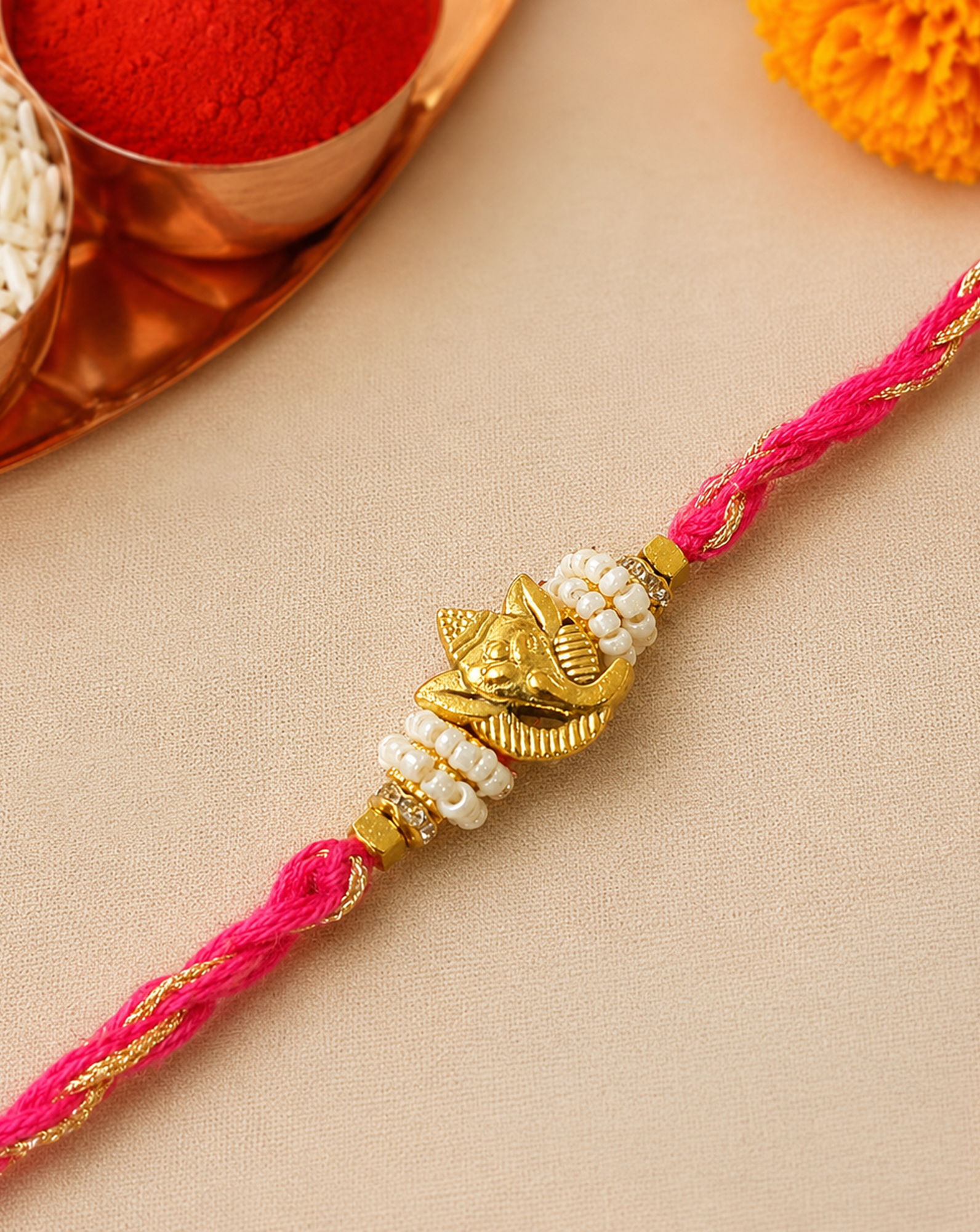 Gold Ganesha Red Traditional Rakhi