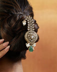 Pearl Emerald Kundan Kalgi Brooch