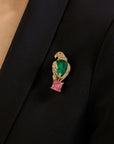 Emerald Parrot Zircon Brooch