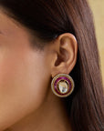 Kundan Polki Red Stud Earrings