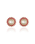 Red Polki Kundan Stud Earrings