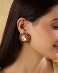 Red Polki Kundan Stud Earrings