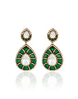 Green Kundan Polki Dangler Earrings