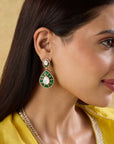 Green Kundan Polki Dangler Earrings