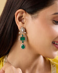 Green Kundan Polki Statement Earrings