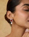 Ruby Zirconia Pearl Earrings