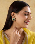 Green Polki Kundan Stud Earrings