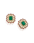 Green Polki Kundan Stud Earrings