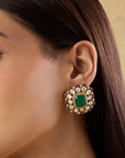 Green Polki Kundan Stud Earrings