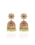 Gold Temple Mini Pearl Jhumkas