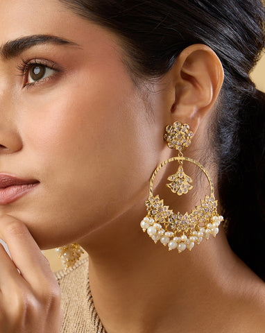 Punjabi Jadau Gold Chaandbaali Earrings