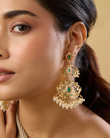 Punjabi Jadau Long Chandelier Earrings