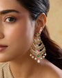 Jadau Emerald Pink Gold Chaandbaali Earrings