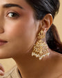 Jadau White Pearl Gold Chandelier Earrings