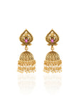 Temple Pearl Jhumka Earrings