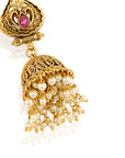 Temple Pearl Jhumka Earrings