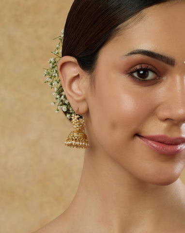 Pearl Temple Hoop Jhumkas