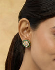 Kundan Gold Emerald Round Stud Earrings