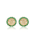 Kundan Gold Emerald Round Stud Earrings