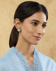 Kundan Gold Emerald Round Stud Earrings