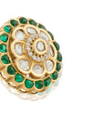 Kundan Gold Emerald Round Stud Earrings