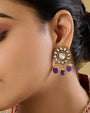 Purple Kundan Polki Gold Stud Earrings