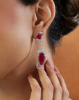 Zircon Pear Drop Ruby Dangler Earrings