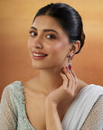 Zircon Pear Drop Ruby Dangler Earrings