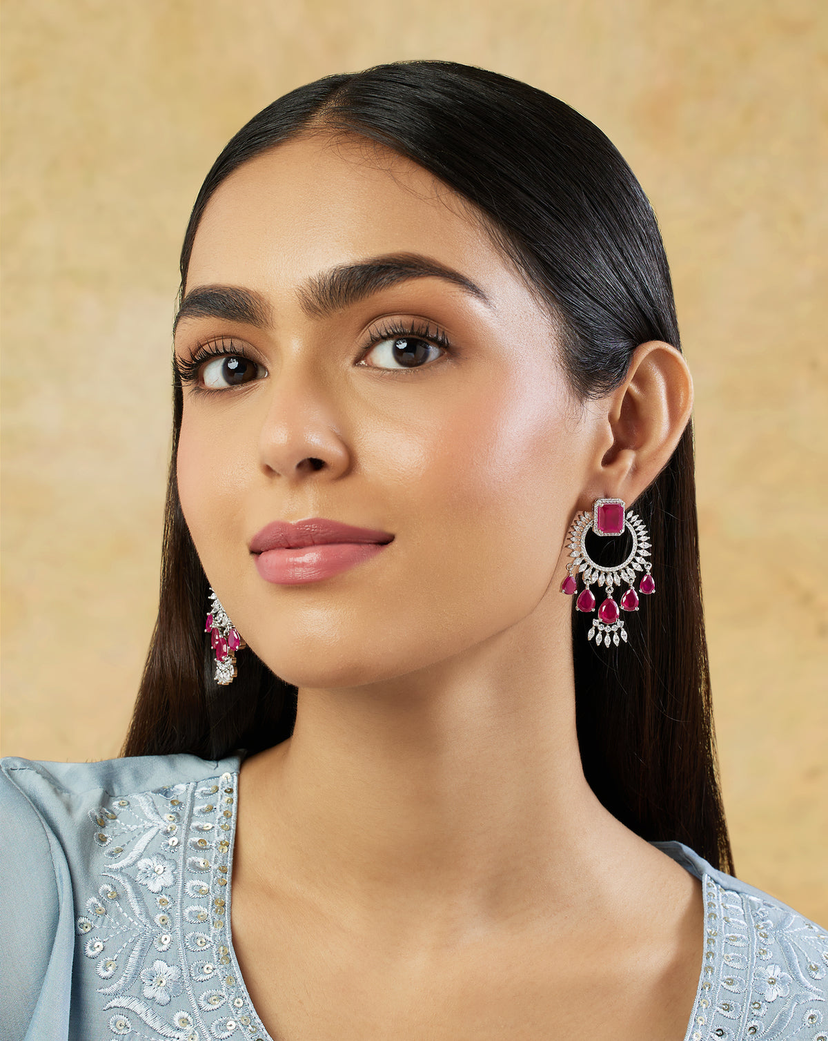 Zircon Ruby Danglers Earrings